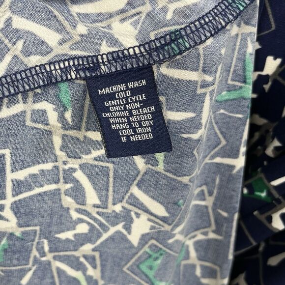Chaps Faux Wrap Dress Large Navy & Green Abstract Print Sleeveless Church Career - Picture 6 of 6